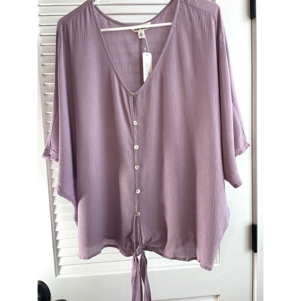 Krazy Kat Lavender Flowing Shirt With Tie Accent Women's Size XL NWT
